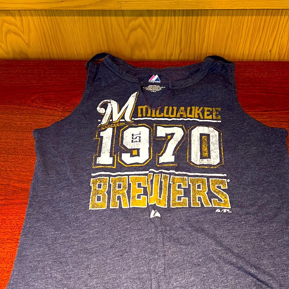 Majestic Fan Fashion Cool Base Milwaukee Brewers High Fade Neck Performance Tank
